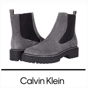Calvin Klein Grey Suede Chelsea Lug Sole Boots